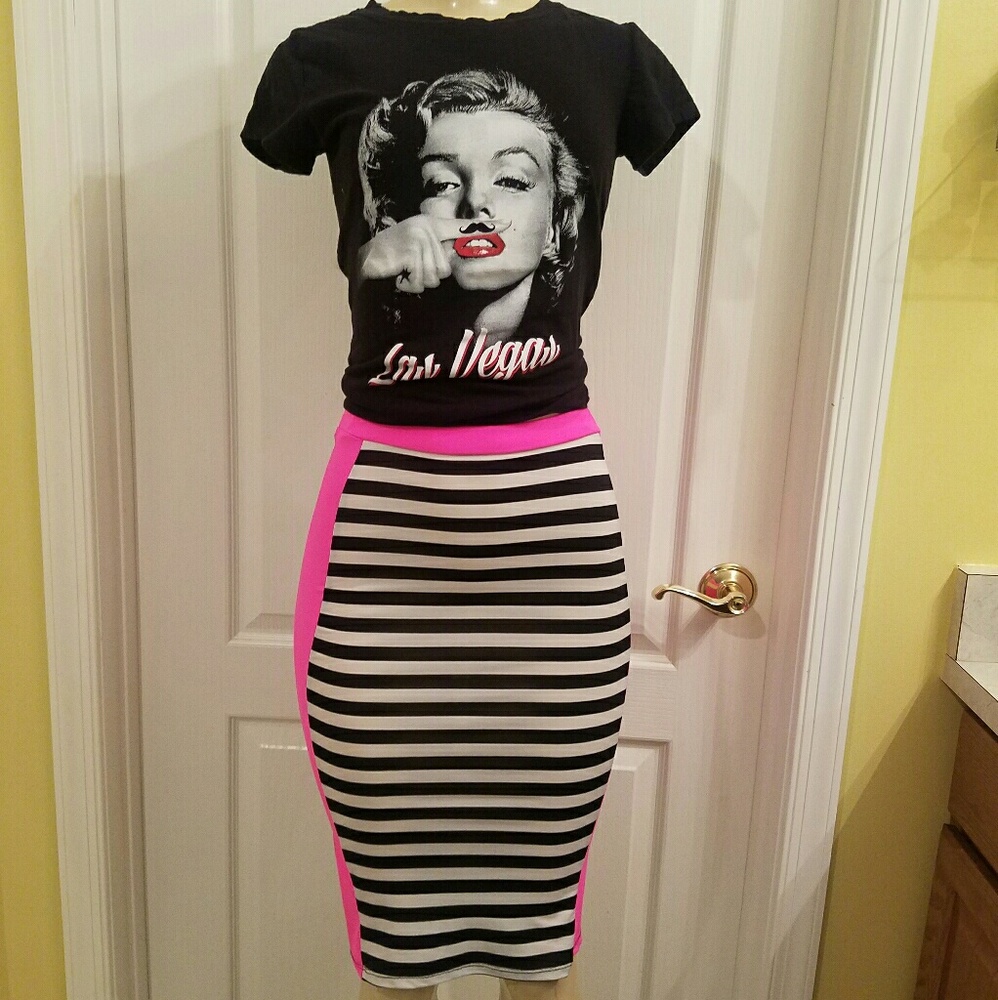 Hot Pink Striped Pencil Skirt